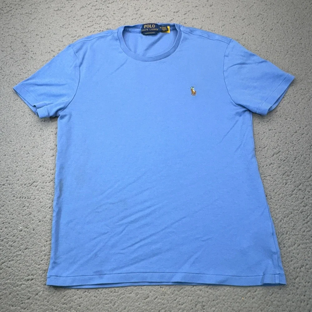 Polo Ralph Lauren T-Shirt Mens Medium Blue Custom Slim Fit Pony Logo Tee Preppy